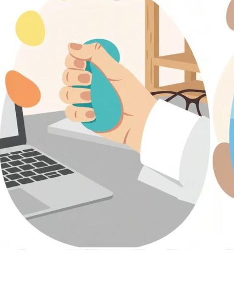 Illustrazione: una mano che stringe una pallina antistress alla scrivania